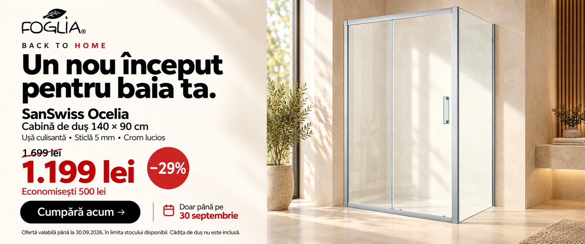 Cabina dus 140 x 90 cm cu usa culisanta