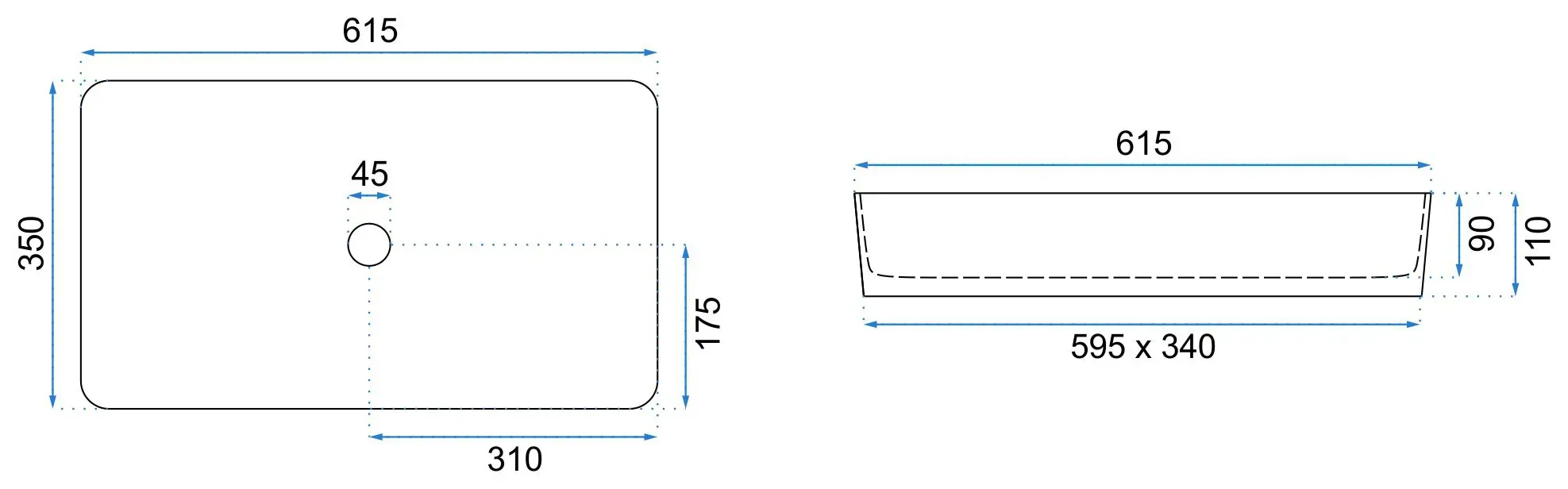 Lavoar dreptunghiular Rea Denis, alb/negru, ceramică sanitară lucioasă, 61,5 x 350 cm [4]