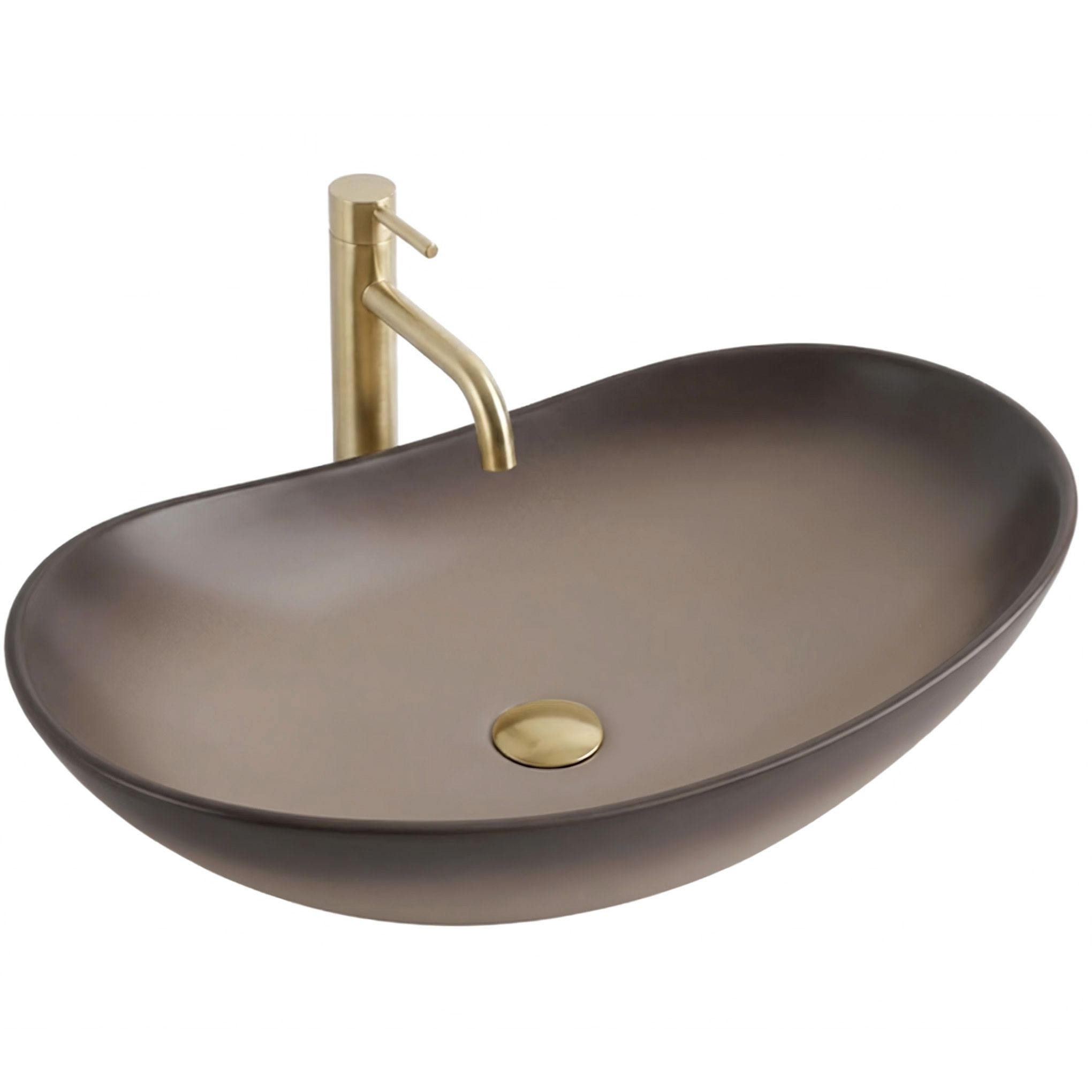 Lavoare baie pe blat - Lavoar baie 62x36 cm, maro mat, oval, Rea Royal Ombre