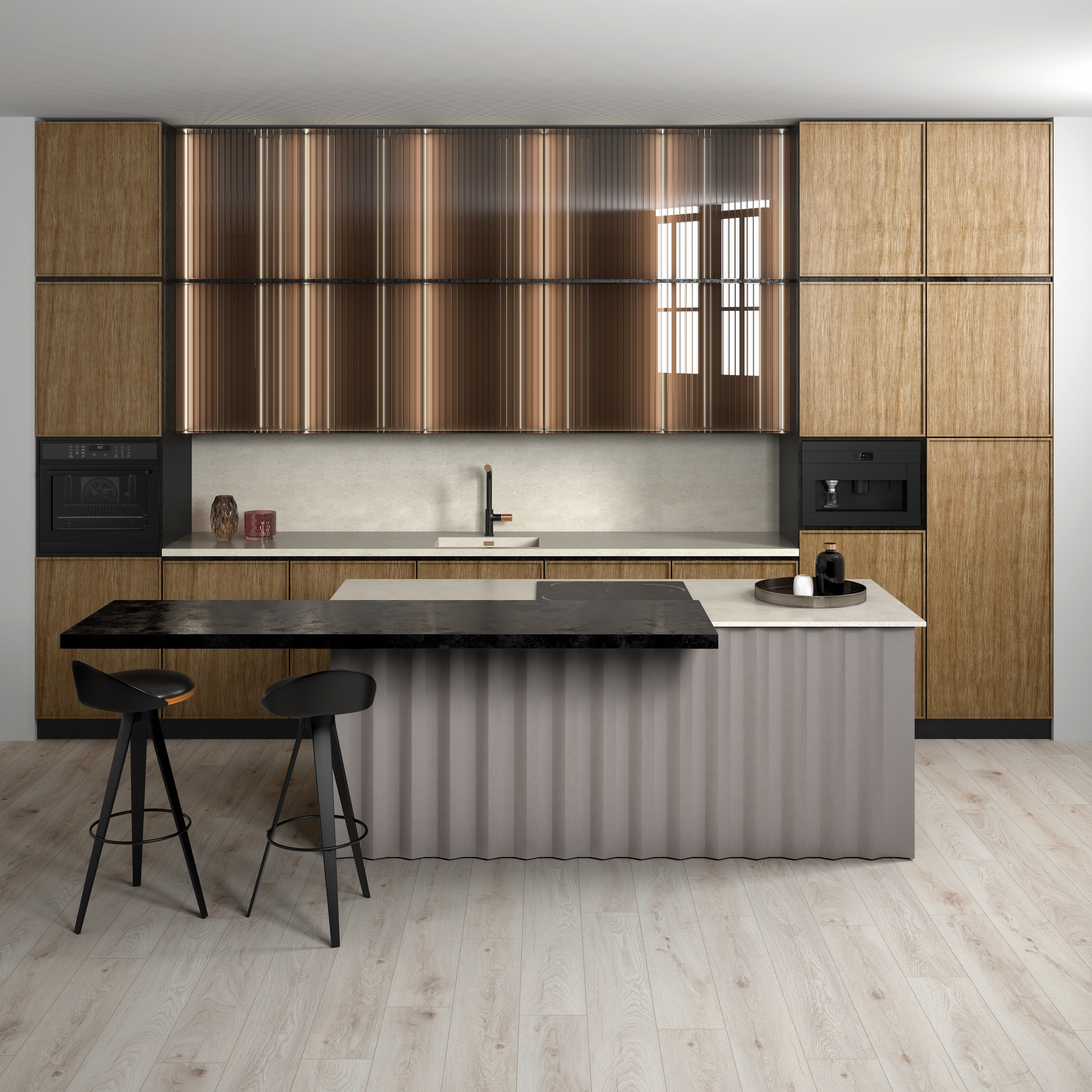 Baterie chiuveta bucatarie cu dus extractibil FDesign Ardesia, negru mat/rose gold lucios [5]