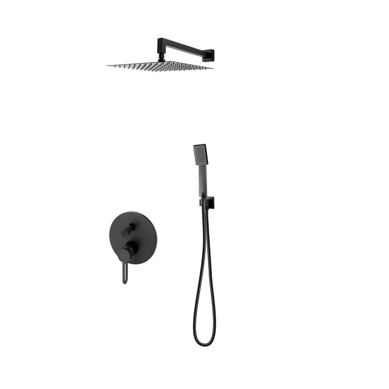 SISTEM DUS - Sistem dus negru mat 6 in 1, baterie incastrata, cap dus fix, brat, para, furtun si racord, Zaffiro, FDesign