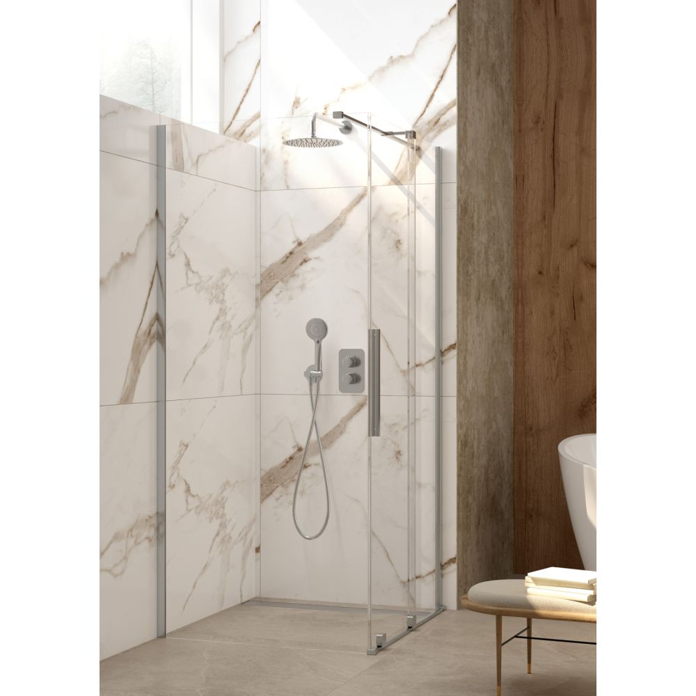 Paravan dus sticla securizata walk-in cu usa glisanta, 90x195 cm, oțel șlefuit, Deante Prizma [5]