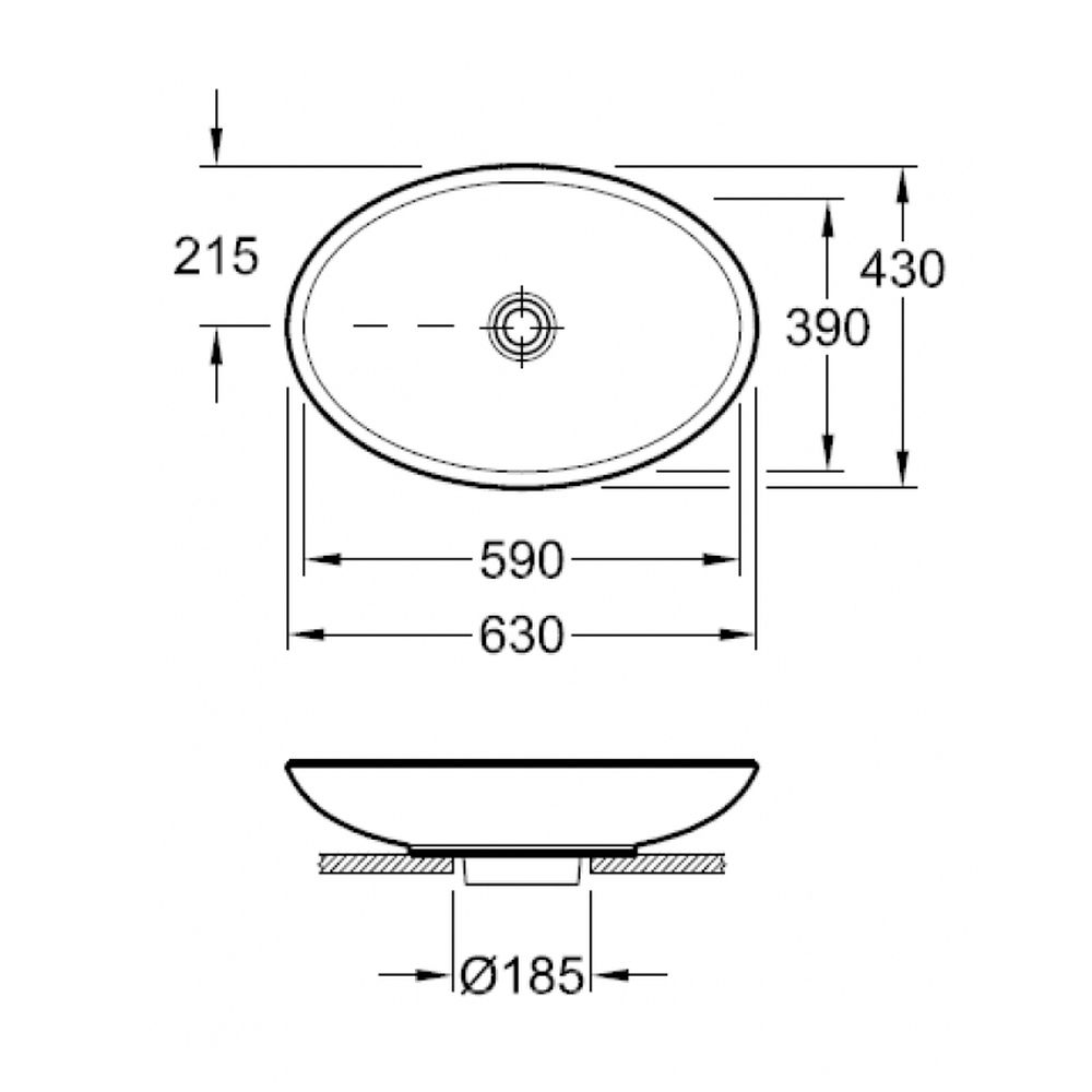 Lavoar pe blat alb lucios 63 cm, oval, Villeroy & Boch, Loop & Friends [5]