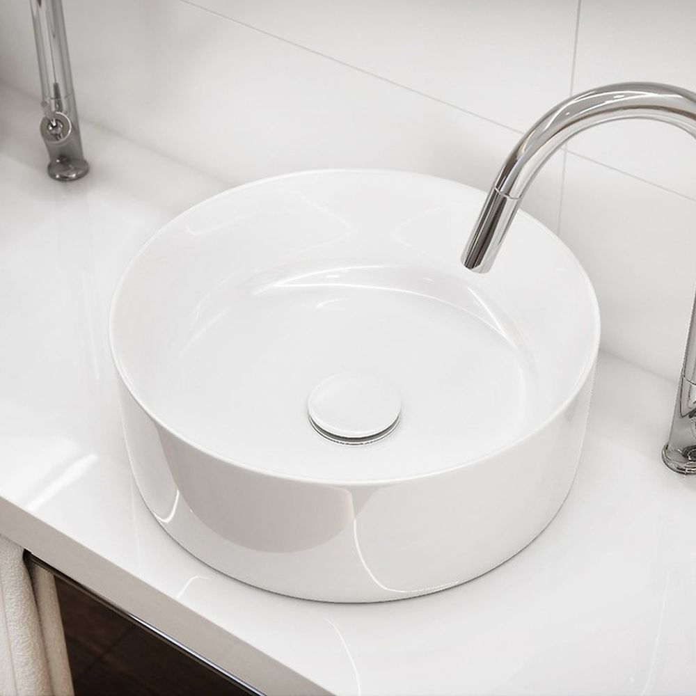 Lavoar pe blat alb 38 cm, rotund, Cersanit Crea [3]