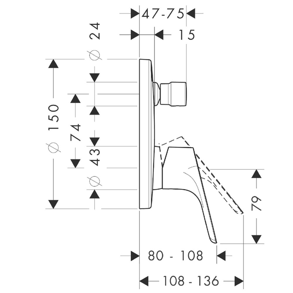 Baterie cada incastrata culoare crom Hansgrohe, Focus [2]