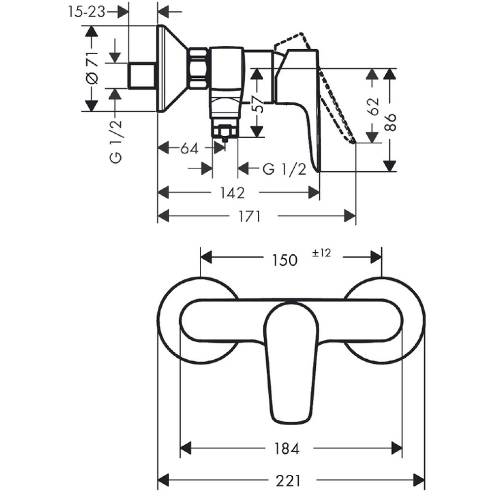 Baterie dus perete culoare crom Hansgrohe, Talis E [2]