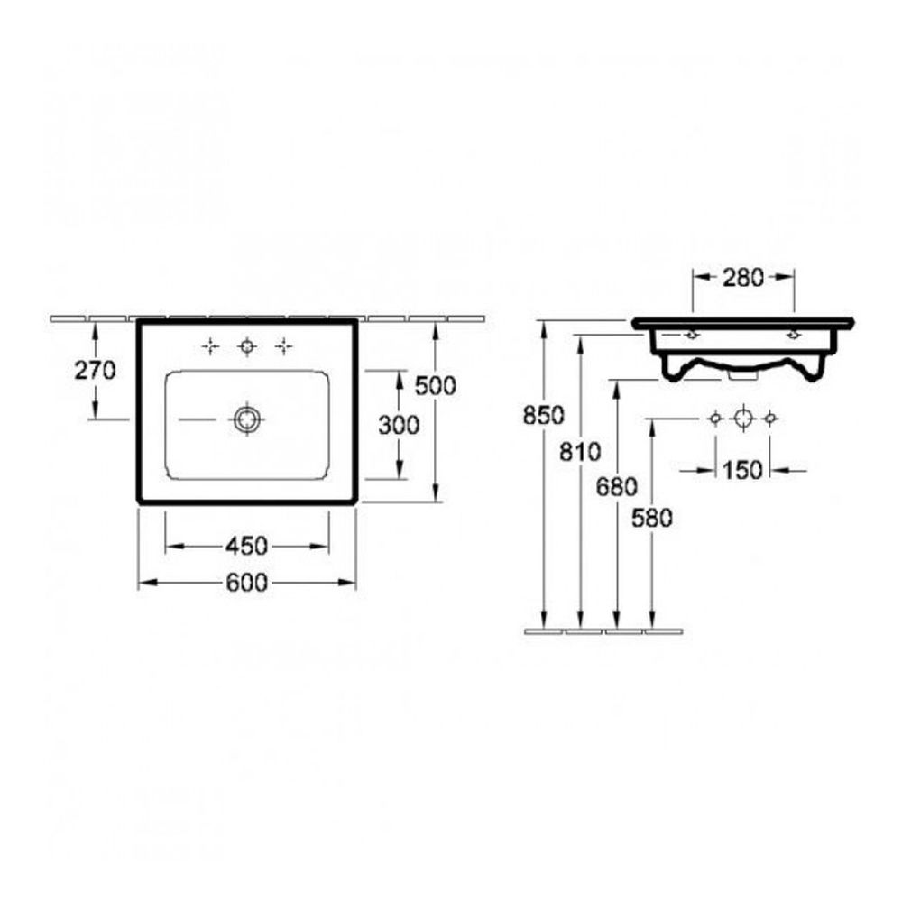 Lavoar baie suspendat alb lucios 60 cm, dreptunghiular, Villeroy & Boch Venticello [3]