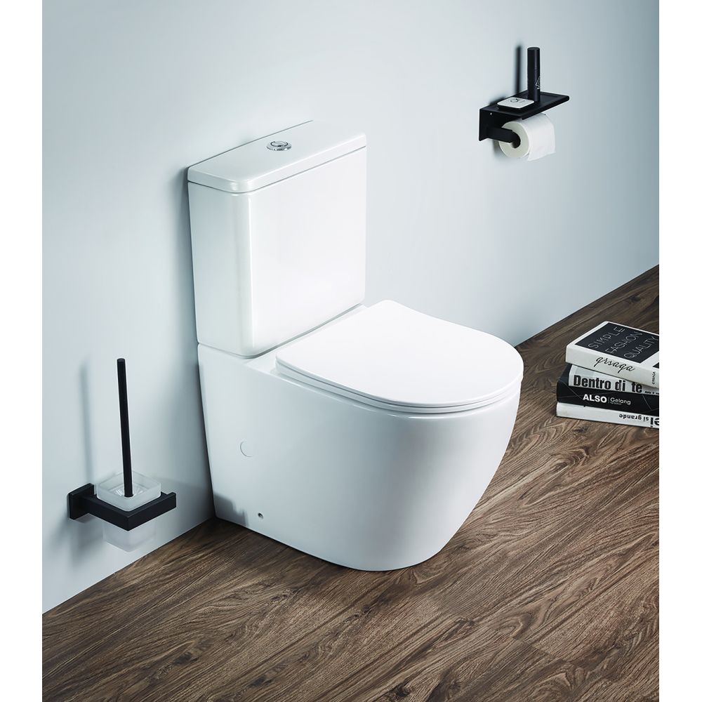 Set vas wc stativ rimless Foglia Oslo cu rezervor si capac soft close inclus plus dulap baie suspendat 2 sertare si lavoar [2]