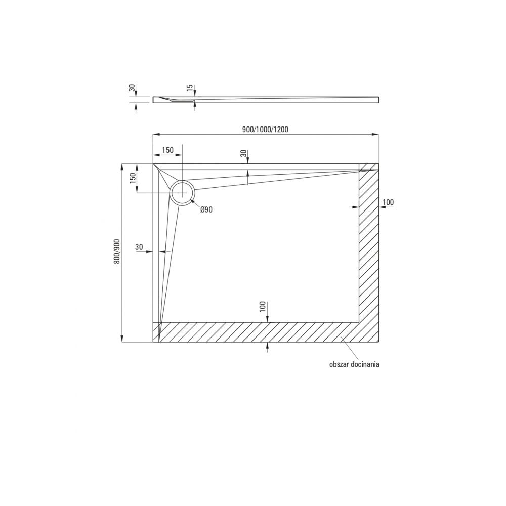 Cadita dus dreptunghiulara alba 80x90 cm Kerria Plus, Deante [3]