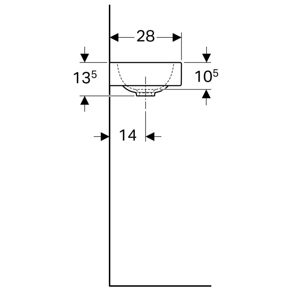 Lavoar baie incastrat alb 38 cm, dreptunghiular, orificiu baterie stanga, Geberit iCon [4]