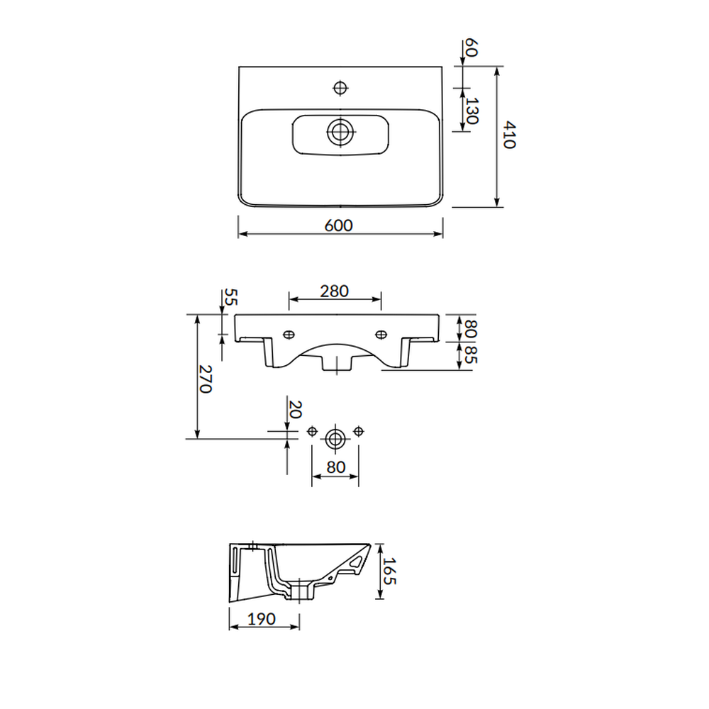 Lavoar suspendat alb 60 cm, dreptunghiular, Cersanit Mille Slim [4]