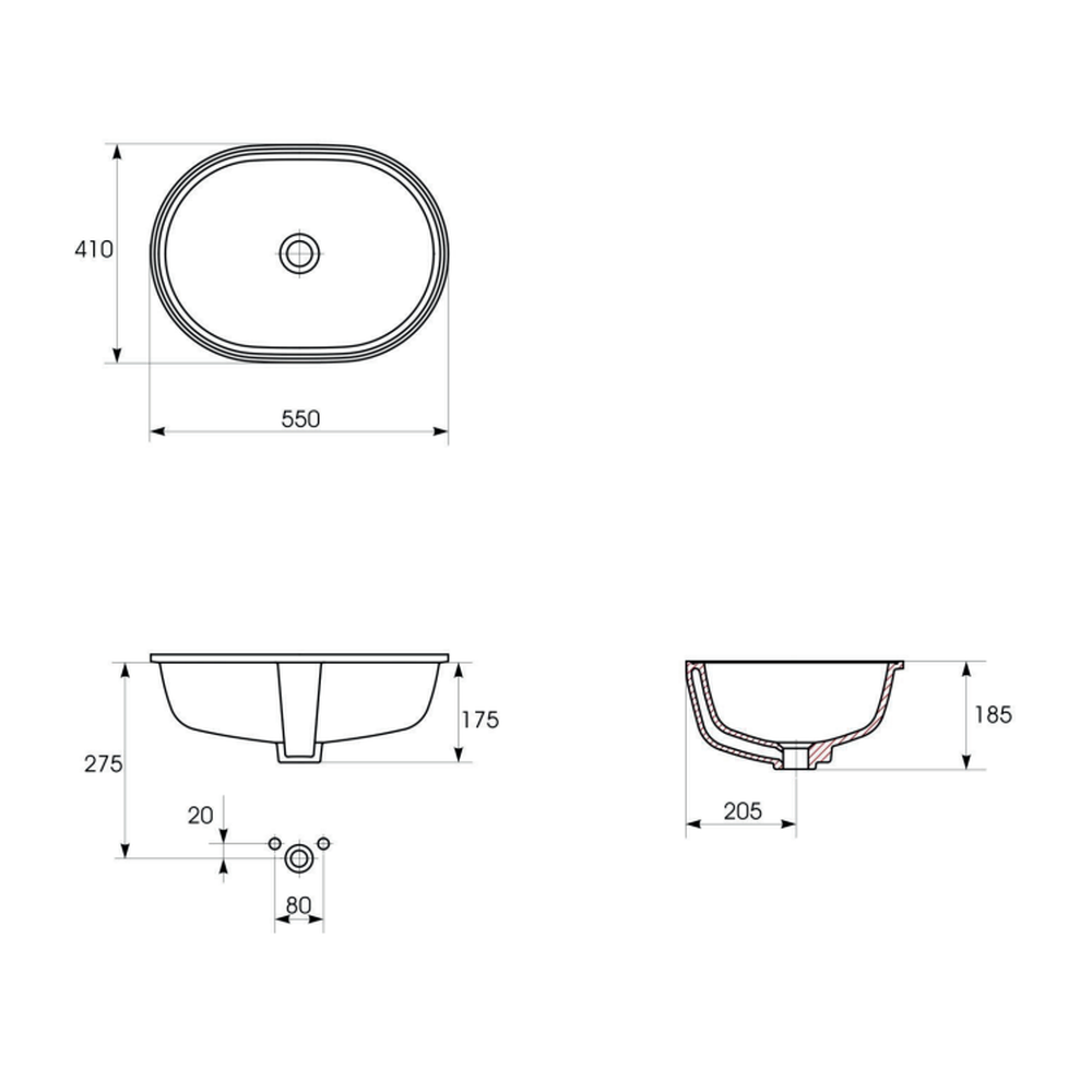 Lavoar sub blat alb 55 cm, oval, Cersanit Caspia [6]
