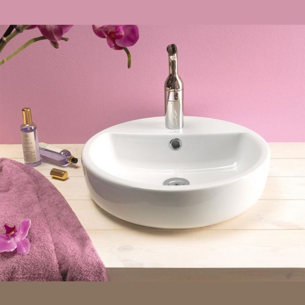 Lavoar pe blat alb lucios 44 cm, rotund, Cersanit Caspia [3]