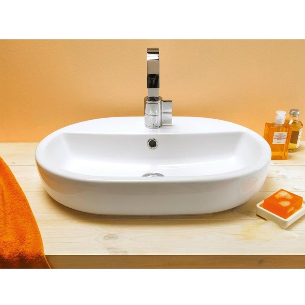 Lavoar pe blat alb lucios 60 cm, oval, Cersanit Caspia [3]