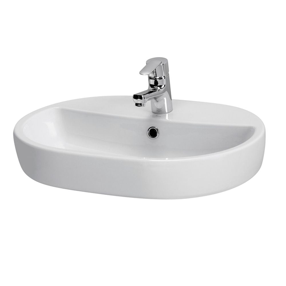 Lavoar pe blat alb lucios 60 cm, oval, Cersanit Caspia