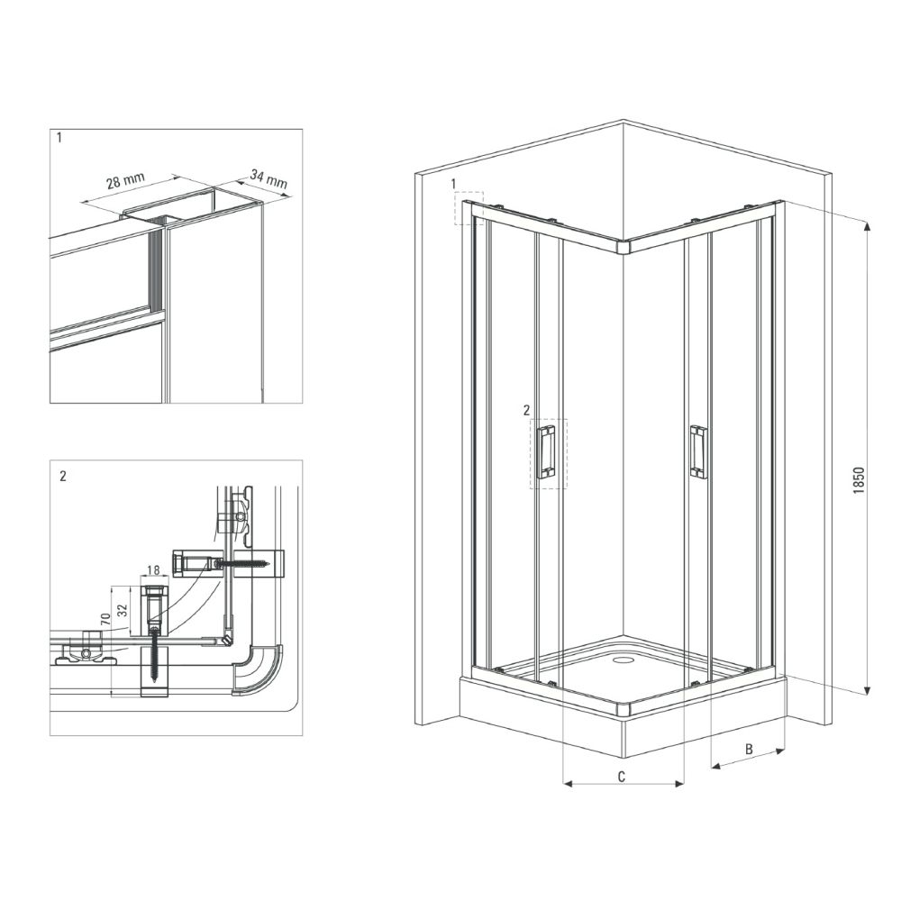 Set cabina dus cu usa culisanta, vas wc rimless cu capac soft close si rezervor wc incastrat cu clapeta Foglia [2]