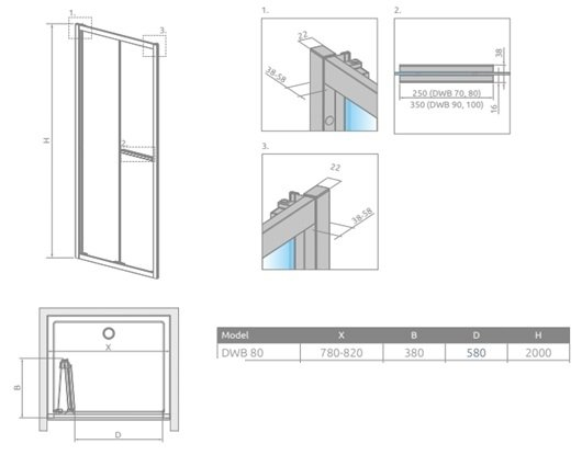 Ușă de duș pliabilă pentru nișă Radaway Alienta DWB 80x200 cm, negru, sticlă 6 mm [2]