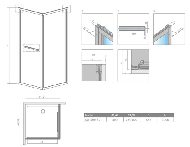 Cabină de duș pătrată Radaway Alienta SD I 80x80x200,6 cm, negru, sticlă 6 mm, uși culisante [2]