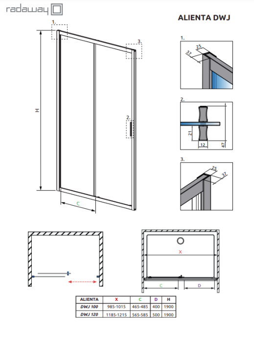 Ușă de duș culisantă pentru nișă Radaway Alienta DWJ 100x190 cm, cupru periat, sticlă 5 mm [2]