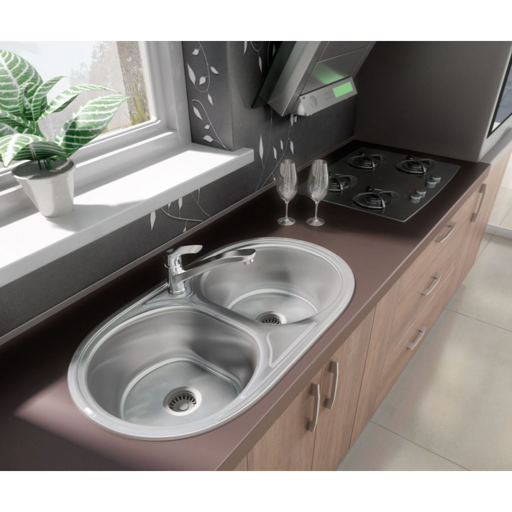 Chiuveta bucatarie doua cuve inox cu picurator crom satin Deante Duet [2]