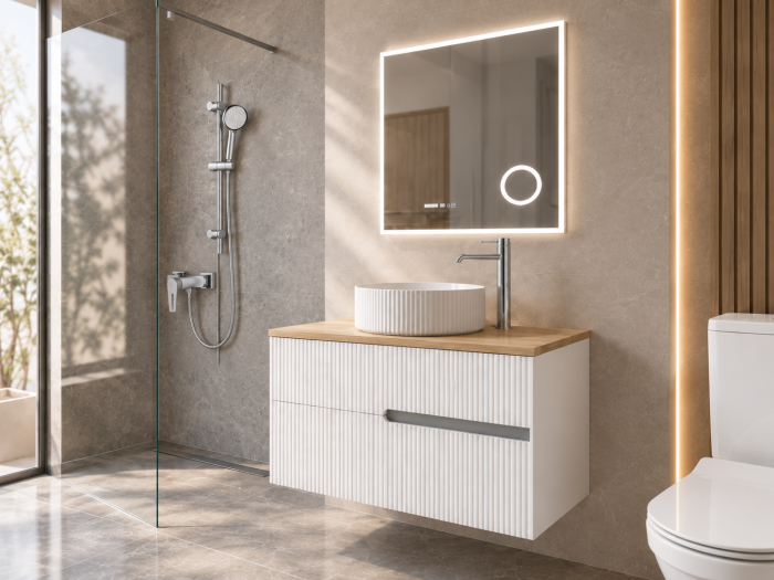 Pachet baie completă cu dus walk-in 80 cm, mobilier, lavoar si WC  Foglia Essential [4]