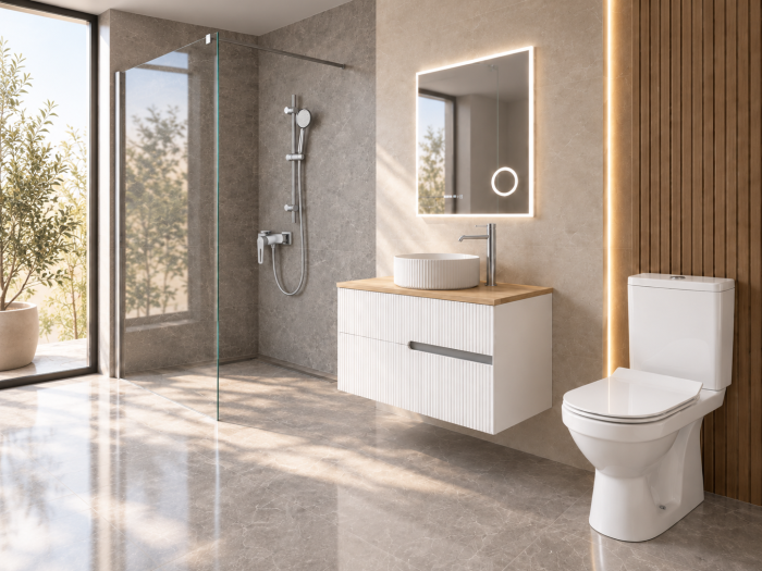 Pachet baie completă cu dus walk-in 80 cm, mobilier, lavoar si WC  Foglia Essential [2]