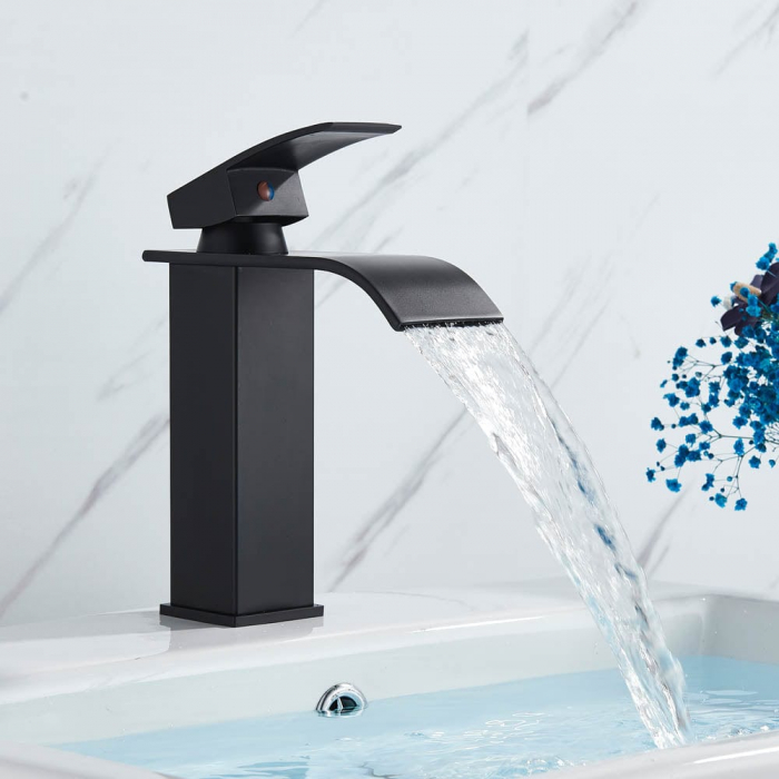 Baterie lavoar negru mat cu curgere tip cascada, Eigens [2]