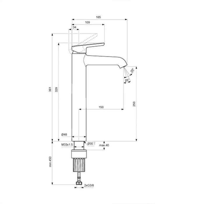 Baterie baie pentru lavoar cu ventil click-clack, negru mat, Villeroy&Boch Skyla 250 [6]
