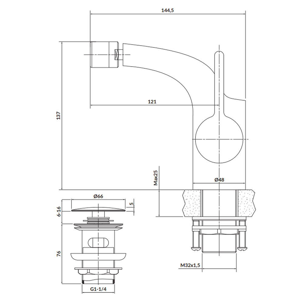 Baterie bideucu ventil inclus Cersanit Luvio, crom lucios [3]