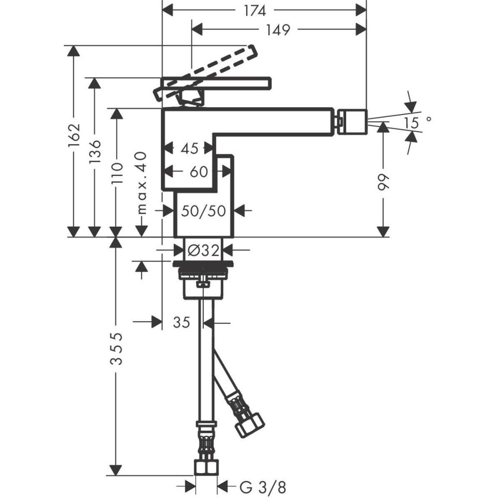 Baterie bideu crom lucios cu ventil click-clack inclus Hansgrohe Axor Edge [2]