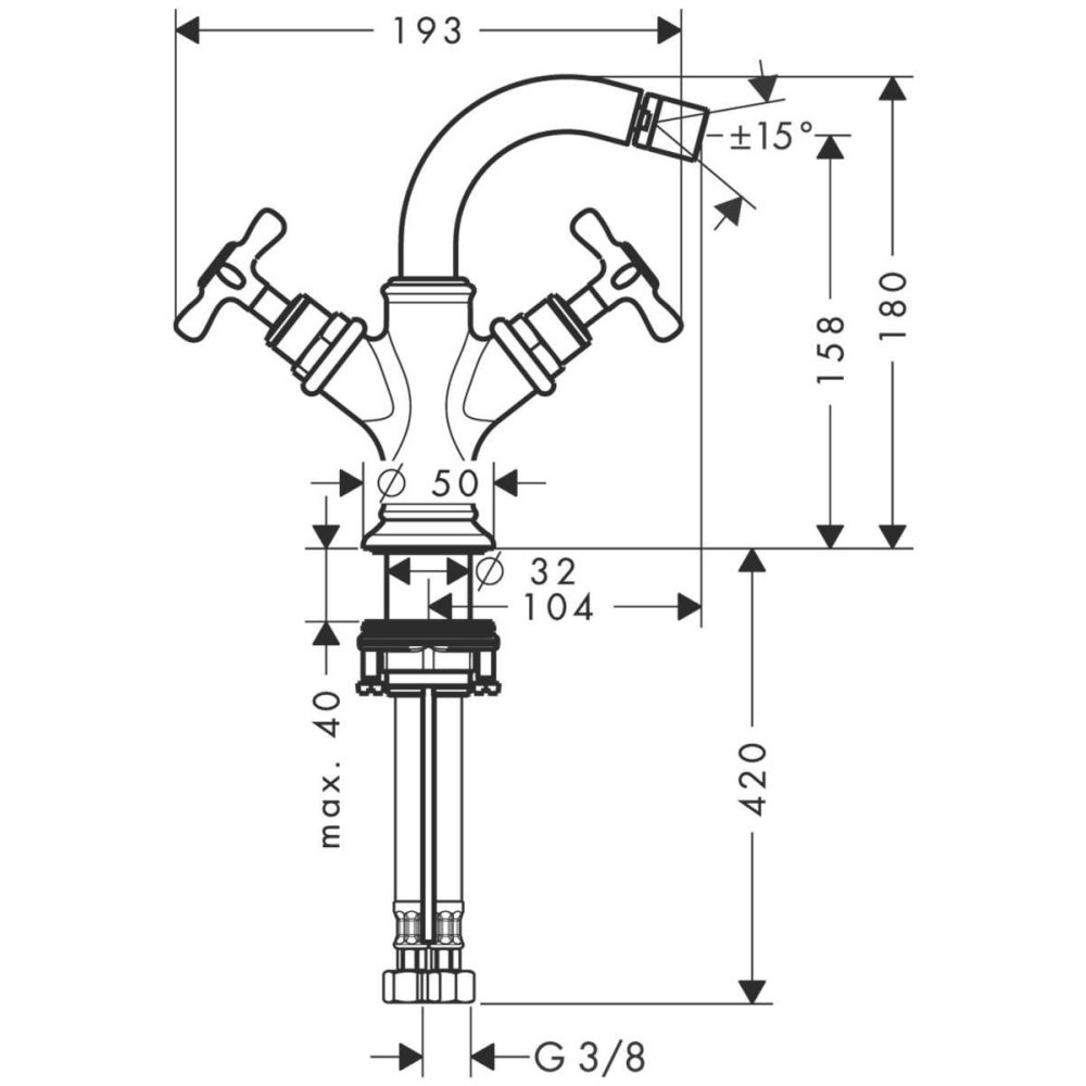 Baterie bideu bronz periat, dubla comanda, ventil pop-up inclus, Hansgrohe Axor Montreux [2]
