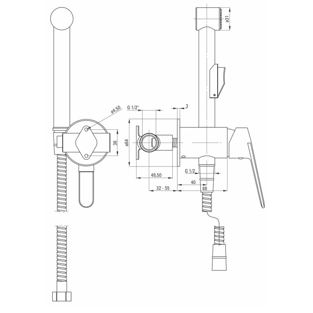 Baterie bideu culoare crom Deante cu para dus bideu, Jasmin [2]