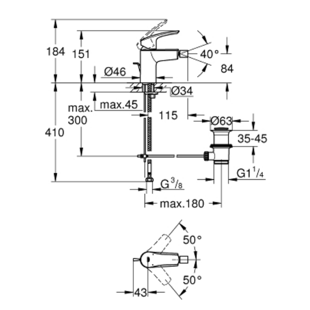 Baterie bideu culoare crom Grohe Eurosmart New [4]
