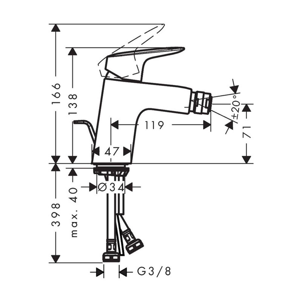 Baterie bideu culoare crom Hansgrohe cu ventil inclus, Logis [3]