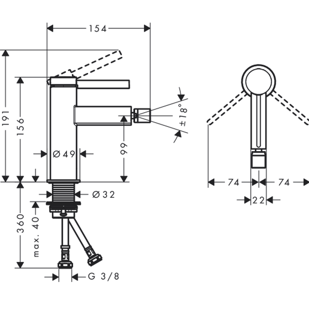 Baterie bideu culoare crom lucios cu ventil inclus Hansgrohe Finoris 76200000 [2]