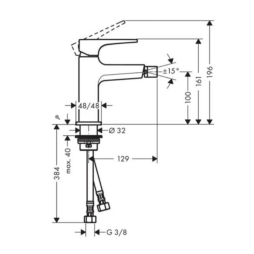 Baterie bideu culoare negru mat cu ventil inclus Hansgrohe Metropol 32520670 [2]
