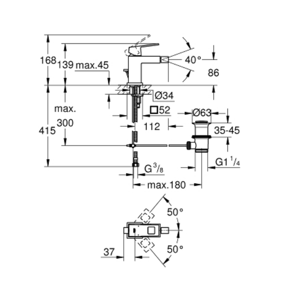 Baterie bideu culoare crom Grohe Eurocube [2]