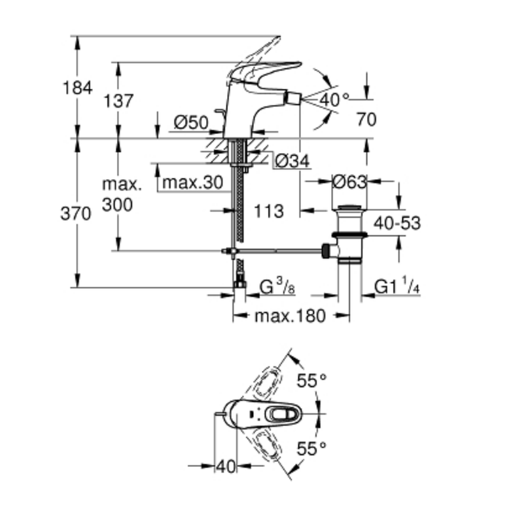 Baterie bideu culoare crom Grohe Eurostyle New [2]