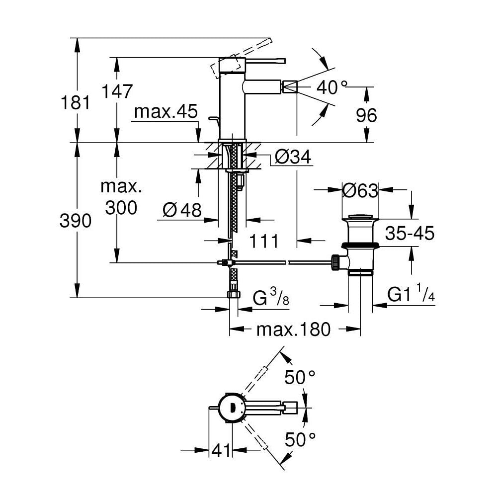 Baterie bideu Grohe Essence, marimea S, ventil inclus, antracit periat Hard Graphite [3]