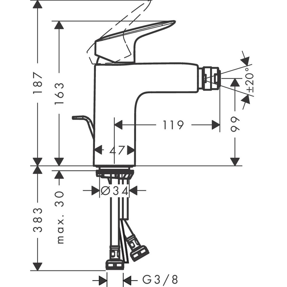 Baterie bideu monocomanda crom Hansgrohe Logis 100 [2]