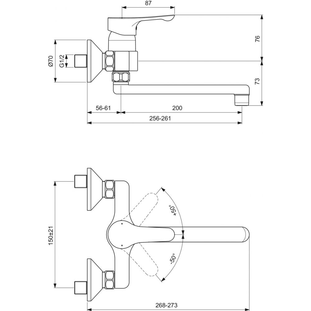 Baterie chiuveta bucatarie Ideal Standard Alpha cu montaj perete crom lucios [2]