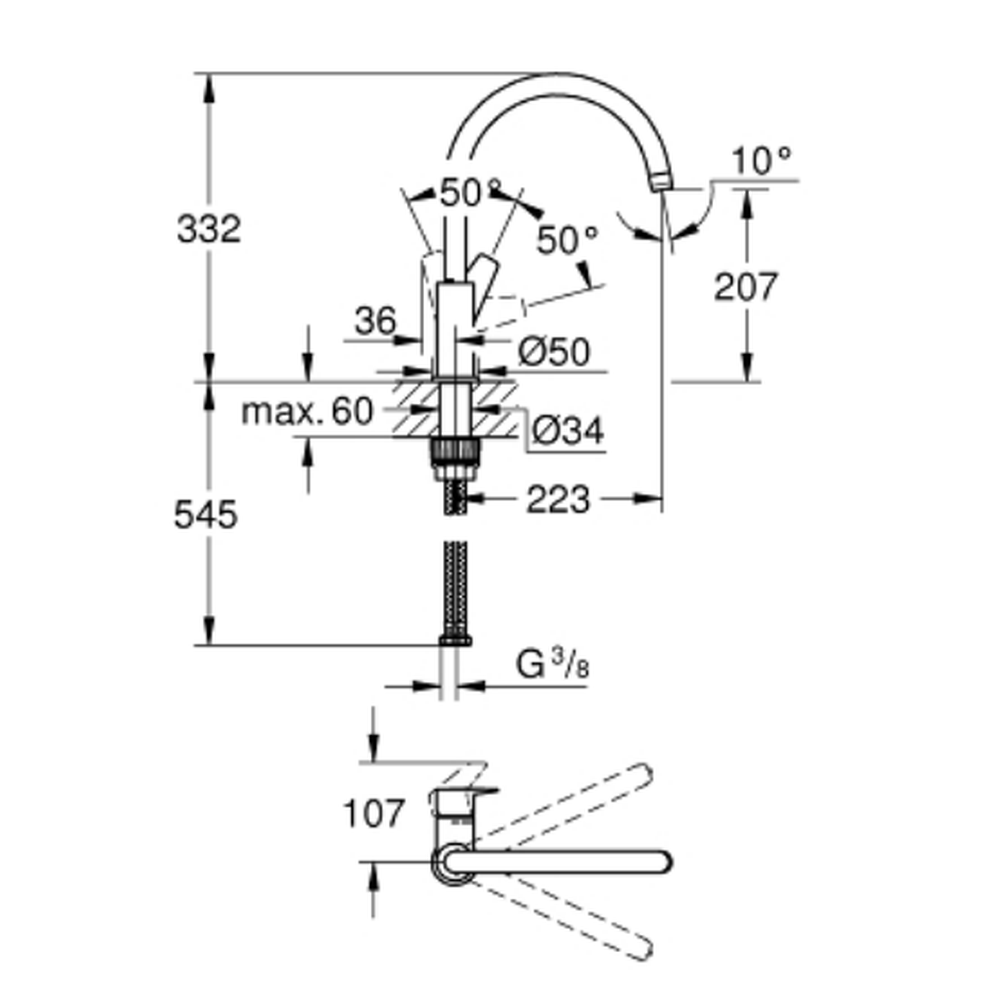 Baterie chiuveta bucatarie crom Grohe BauEdge New [3]