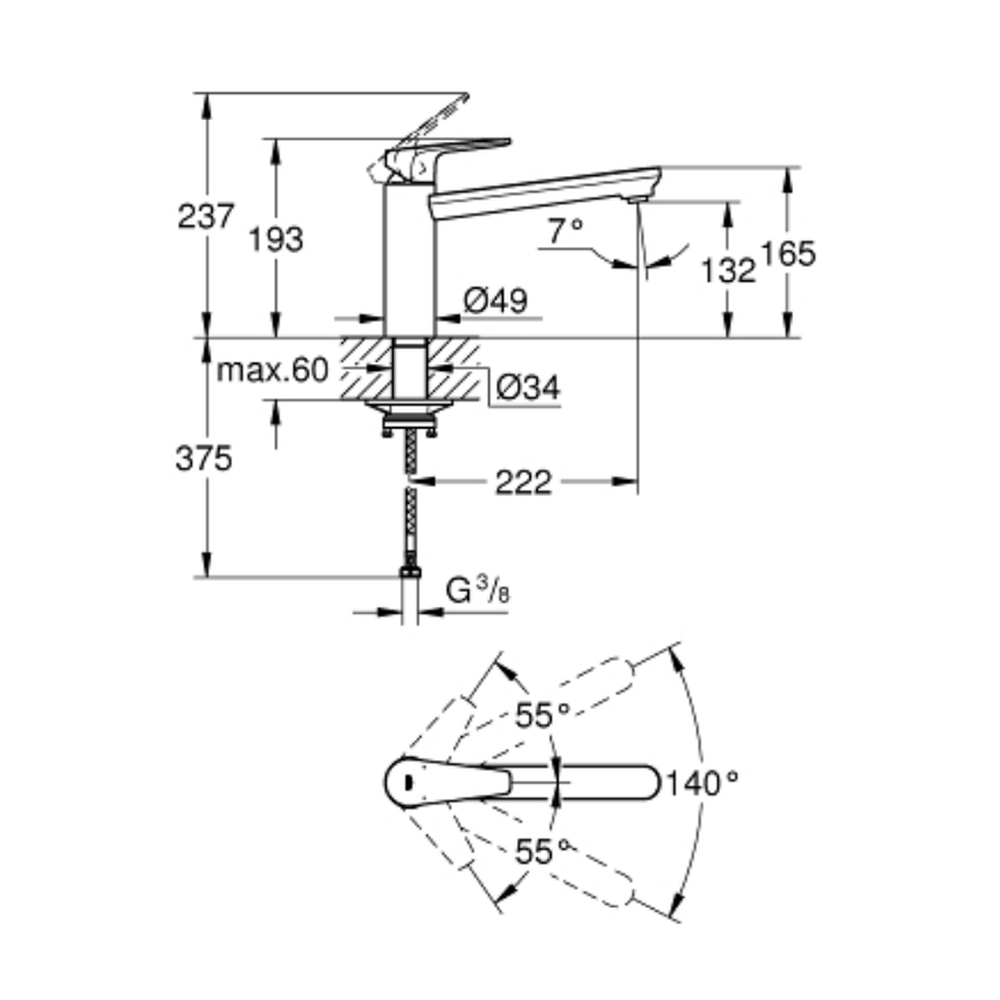 Baterie chiuveta bucatarie crom Grohe BauEdge [4]