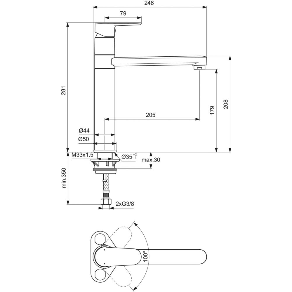 Baterie bucatarie Ideal Standard Cerafine O negru mat, cu pipa pivotanta [6]