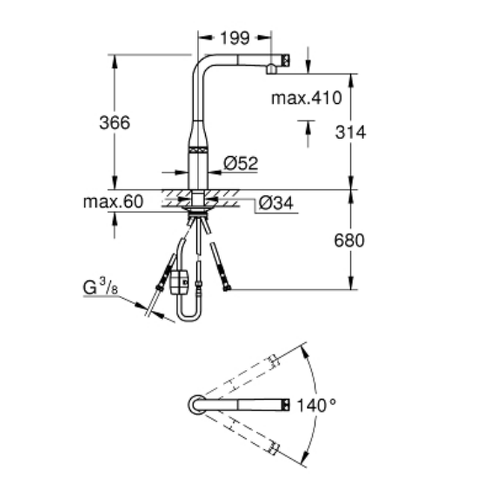 Baterie chiuveta bucatarie cu dus extractibil crom Grohe Essence SmartControl [5]