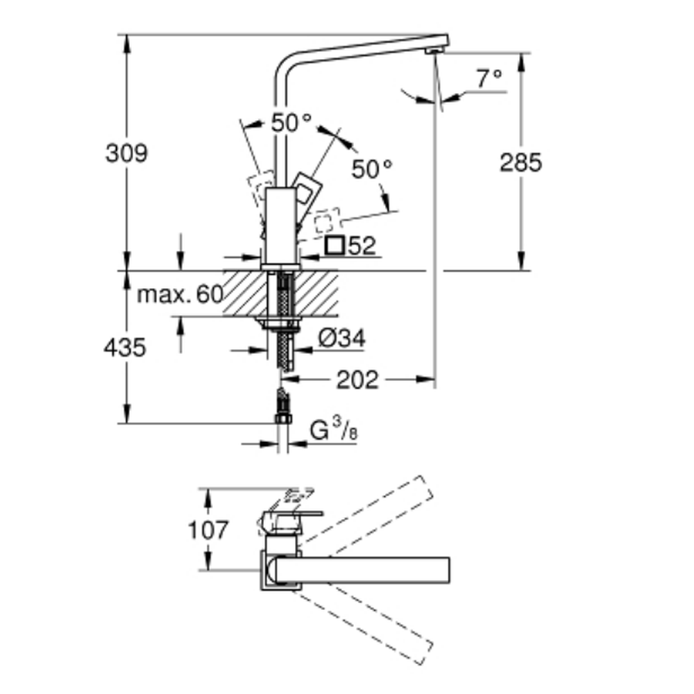Baterie chiuveta bucatarie crom Grohe Eurocube [2]