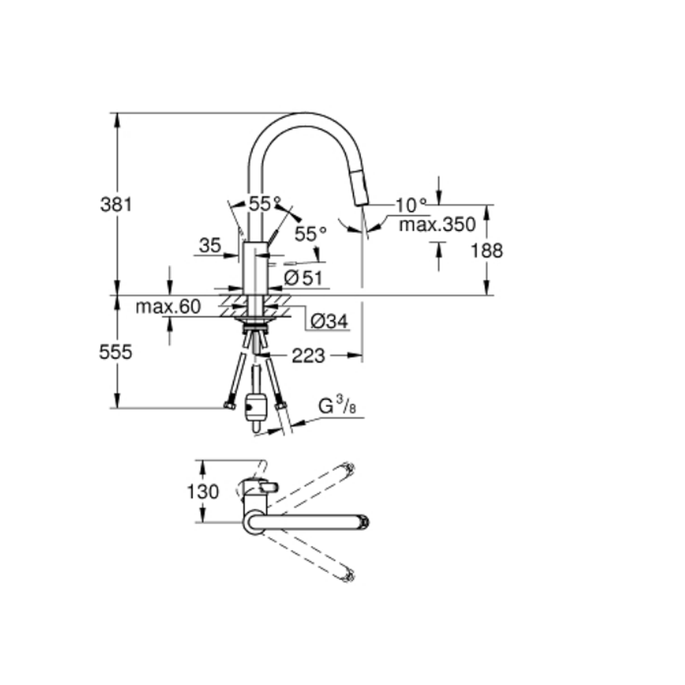 Baterie chiuveta bucatarie cu dus extractibil crom Grohe Eurosmart Cosmopolitan [2]
