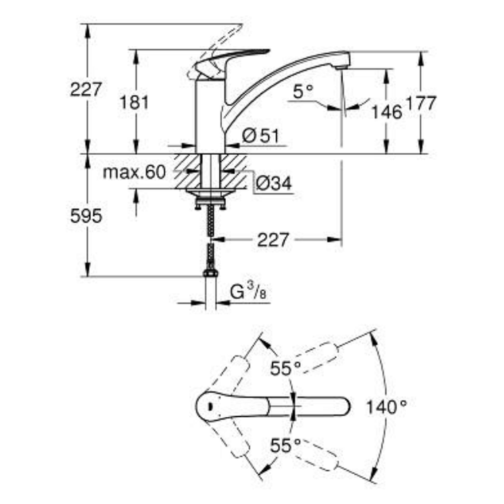 Baterie chiuveta bucatarie crom Grohe Eurosmart [5]