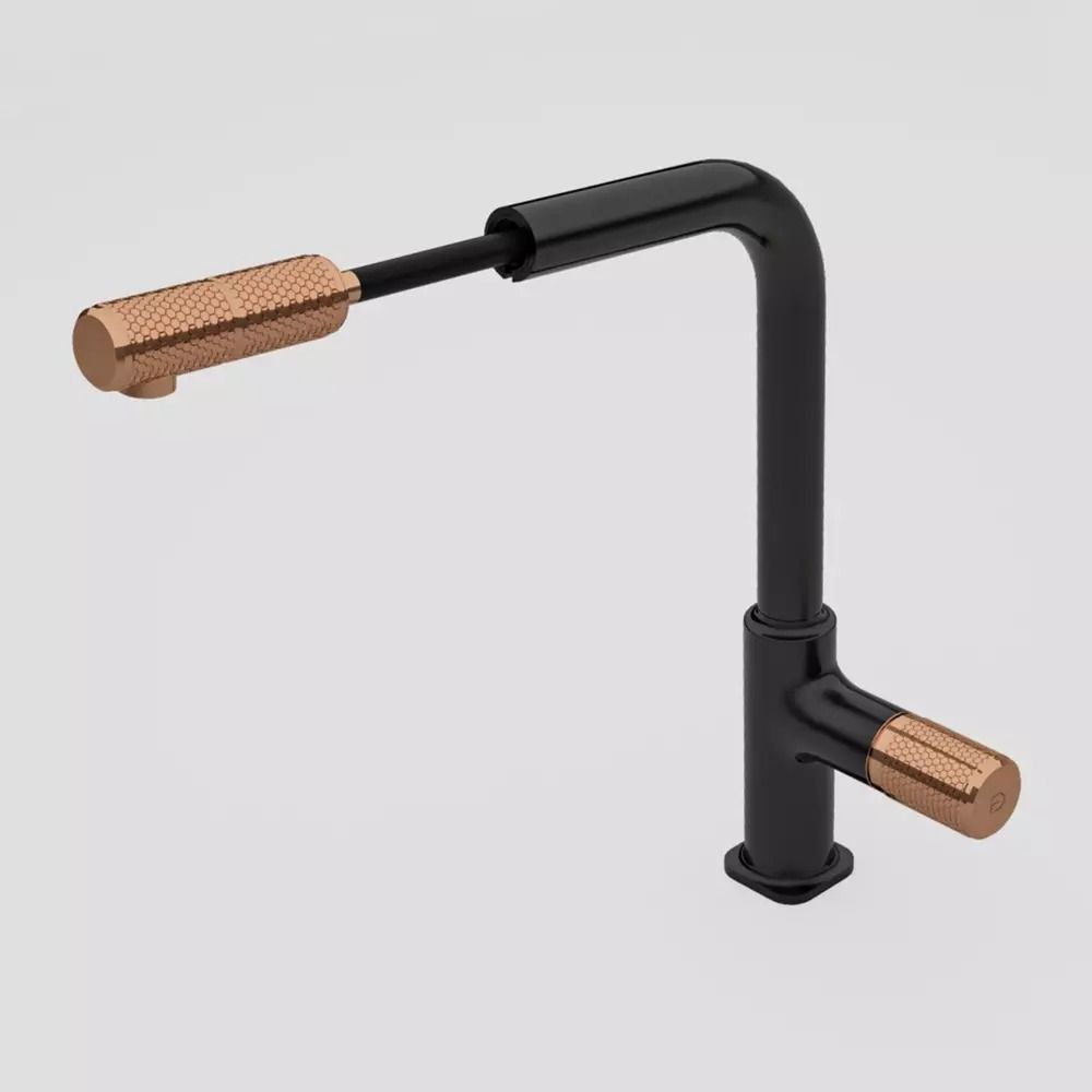 Baterie chiuveta bucatarie cu dus extractibil FDesign Ardesia, negru mat/rose gold lucios [2]