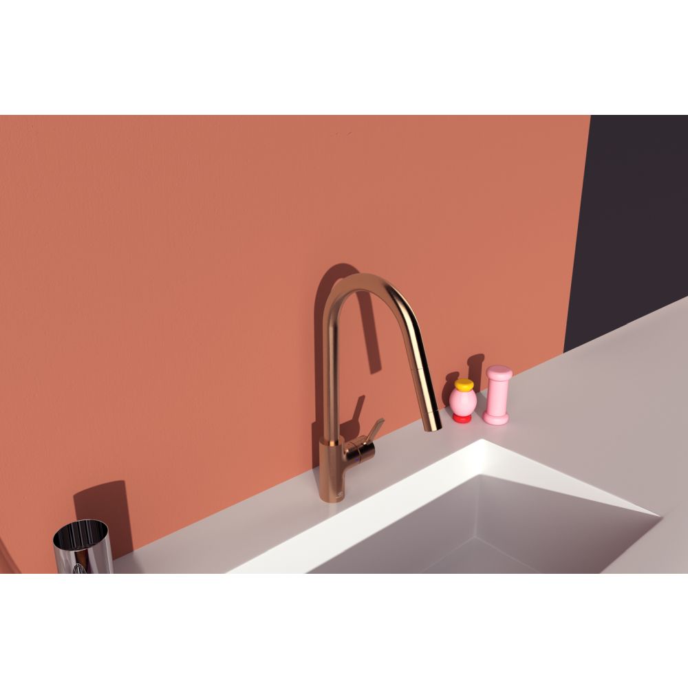 Baterie chiuveta bucatarie cu dus extractibil Ideal Standard Gusto cupru sunset rose [4]